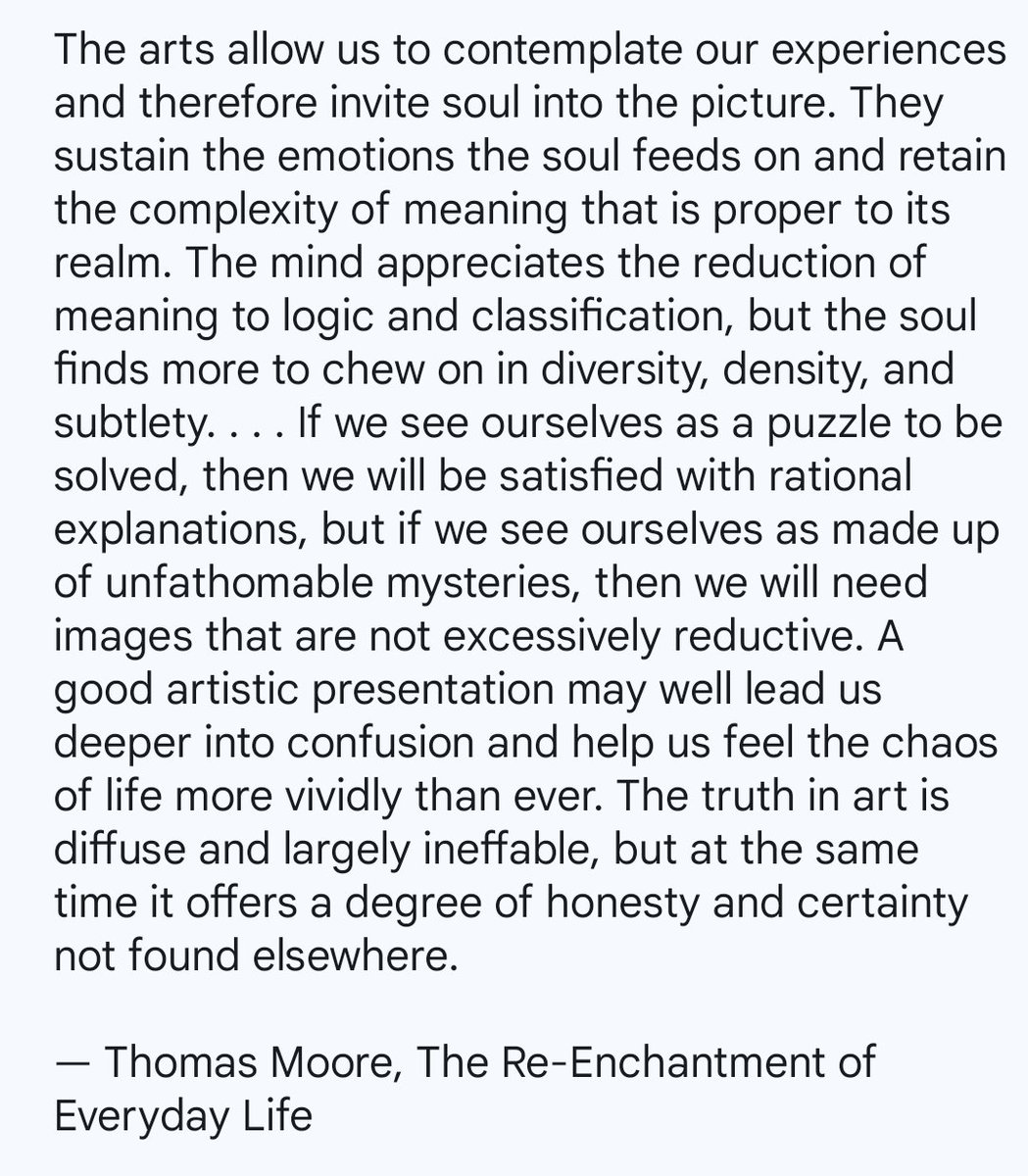 TheaEuryphaessa's tweet photo. Thomas Moore on the importance of the arts for the soul. https://t.co/11LmCUK9Lj