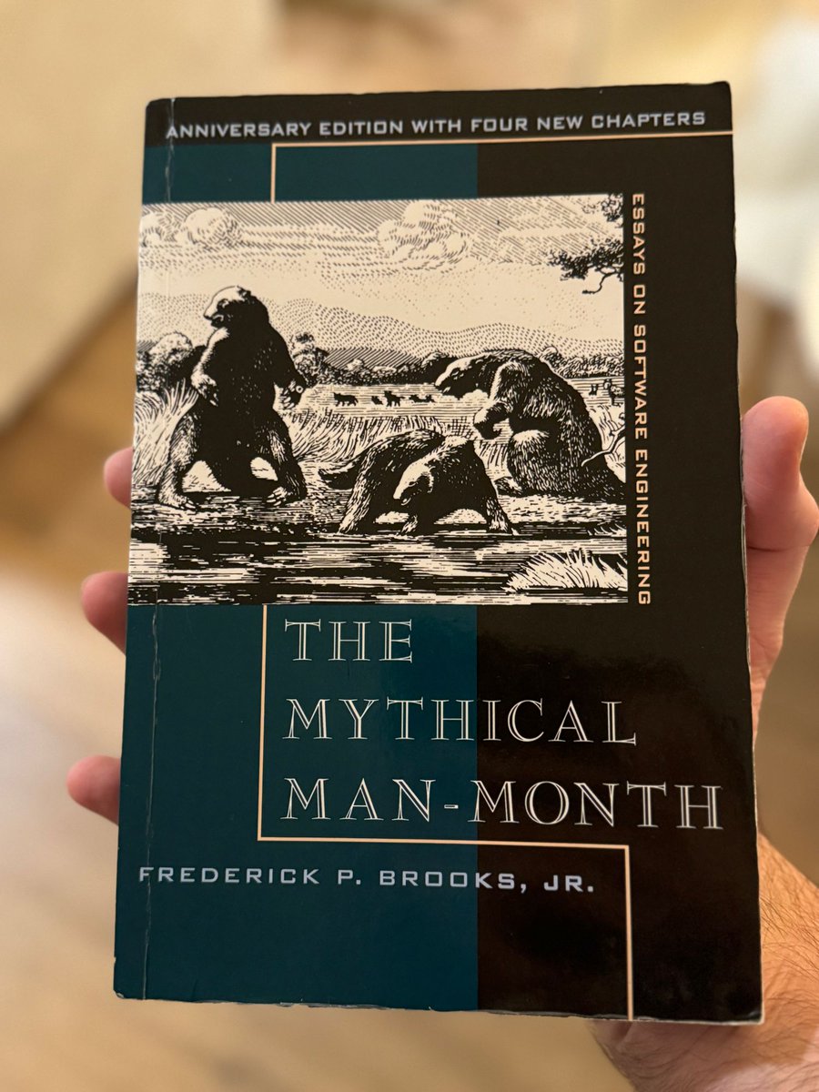 This book (The Mythical Man Month) is an example of why books can be so important and influential even decades later.

Written in 1975, in a very different time, about software engineering: some parts are still relevant today.

The parts that don’t change that much.