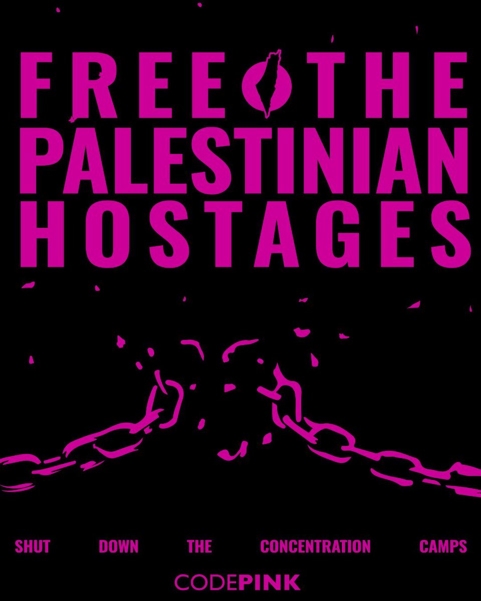 codepink's tweet image. Israel is currently detaining more than 11,800 Palestinians, abducted from the occupied West Bank and East Jerusalem.

There are thousands more Palestinians from Gaza also being held in these concentration camps.

Free the Palestinian hostages.