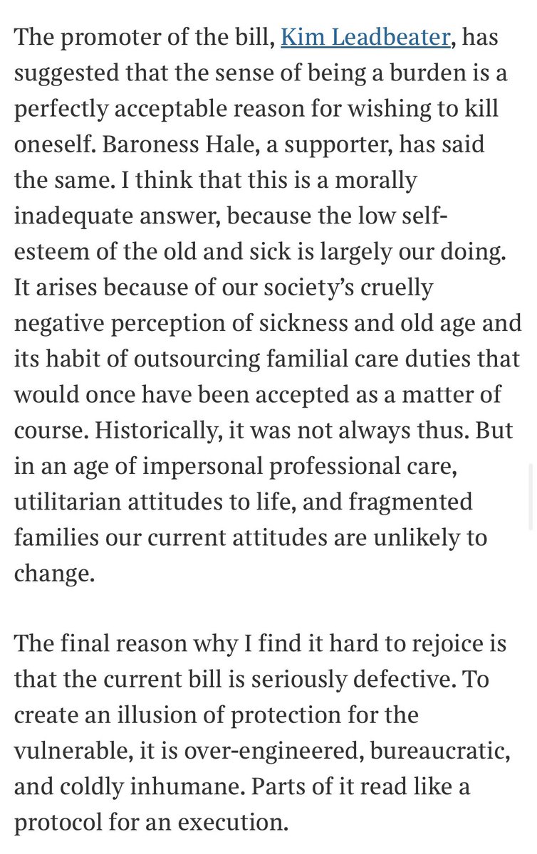 This is an excellent piece by Jonathan Sumption, who is pro legalising assisted dying but is far too honest to trumpet it as a great liberal and progressive social reform, as I’ve alarmingly heard some supporters describe it as. Wish all supporters of reform shared his honesty.
