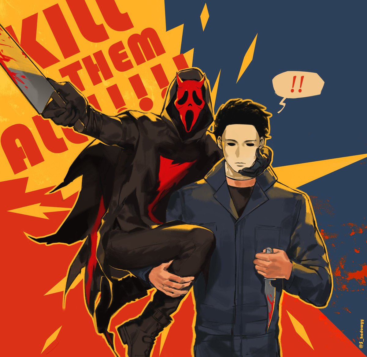 KILL KILL KILL!!!
#dbdfanart 
#Ghostface 
#michaelmyers