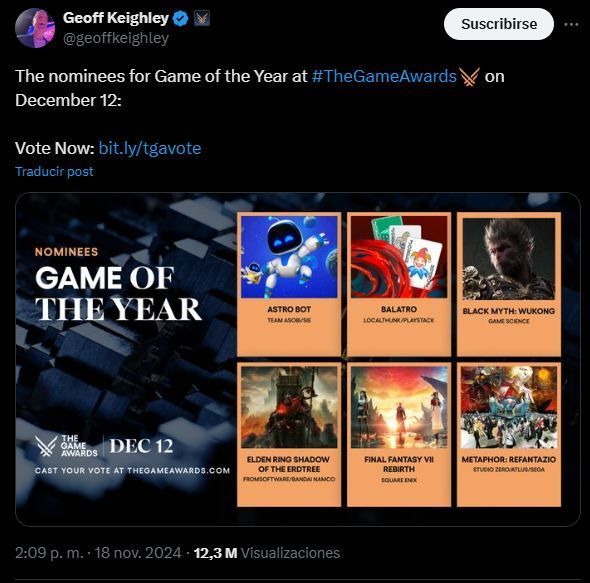GamerConMate's tweet photo. 🎮 The Game Awards 2024: Elden Ring (DLC) genera polémica como GOTY. Nominados: Astro Bot, Final Fantasy VII Rebirth y más. 🔥 ¿Qué opinás?
#TheGameAwards #GOTY #Gaming https://t.co/5xddGOnXbZ
