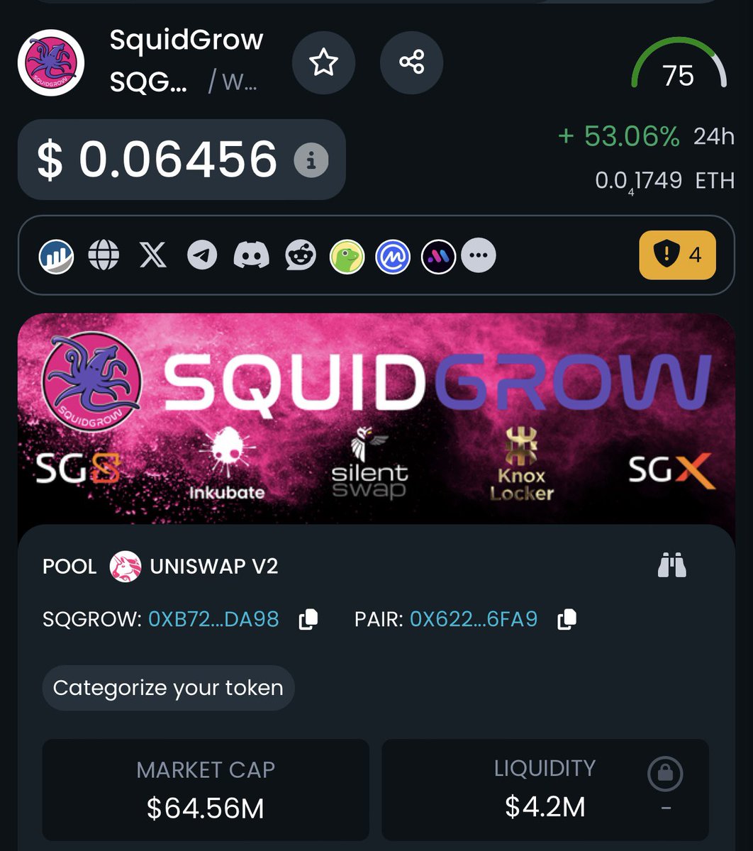 Shoutout to the #SquidGrow family!!!

Absolutely crushing it right now 🔥🚀

$65 Million dollar marketcap $SQGROW

LFG 💯