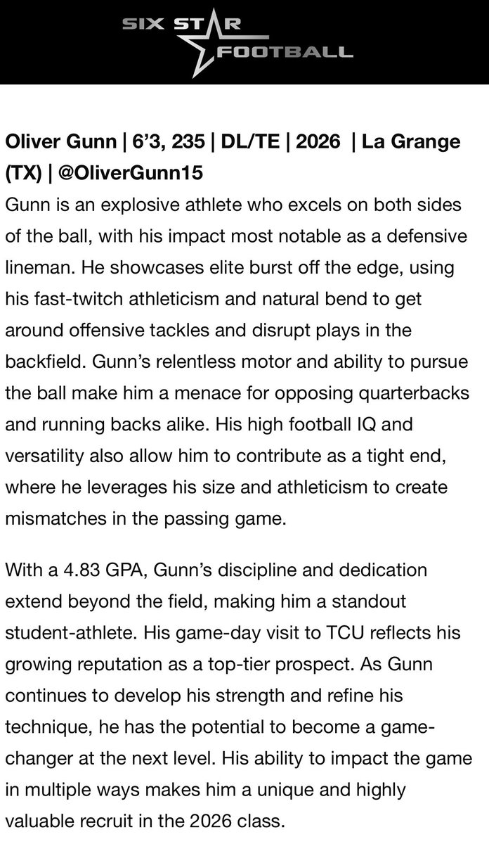 Oliver Gunn (@olivergunn15) on Twitter photo Thanks for the write up <a href="/sixstarfootball/">Six Star Football | PLUS+</a> !!!
<a href="/zachmueller13/">Zach Mueller</a> <a href="/CoachCOOP89/">Kyle Cooper</a> <a href="/PoolBrodney/">Brodney Pool</a> <a href="/coachwillard70/">Chance Willard</a> <a href="/rajesh_murti/">Raj Murti</a> Thanks for the write up <a href="/sixstarfootball/">Six Star Football | PLUS+</a> !!!
<a href="/zachmueller13/">Zach Mueller</a> <a href="/CoachCOOP89/">Kyle Cooper</a> <a href="/PoolBrodney/">Brodney Pool</a> <a href="/coachwillard70/">Chance Willard</a> <a href="/rajesh_murti/">Raj Murti</a>