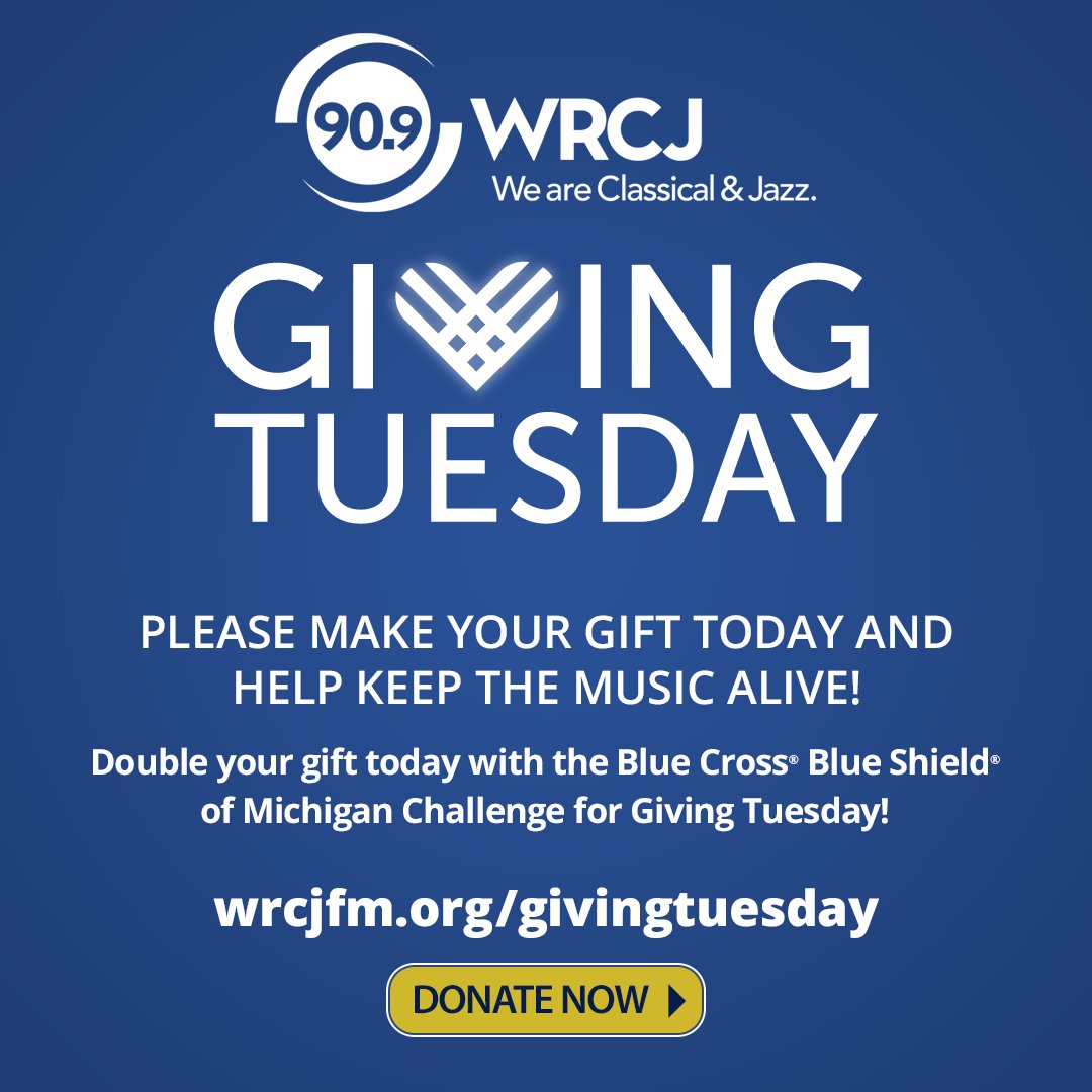 #GivingTuesday is nearly here!✨ On Dec. 3, people worldwide will support causes they believe in. Support 90.9 WRCJ in sharing inspiring music, stories &amp; arts.

Thanks to <a href="/BCBSM/">BCBSM</a>, your gift will be matched up to $10,000!

Give now at wrcjfm.org/givingtuesday <a href="/GivingTuesday/">GivingTuesday</a>