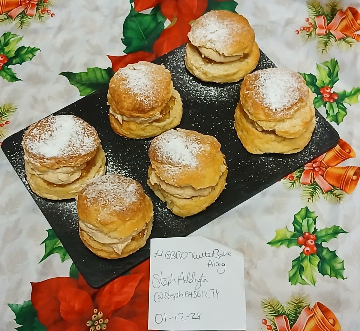 Steph64561274's tweet photo. Week 10 
Scones 
With fig, whisky and spiced honey cream and ginger preserve 
@marybethxx6
@Rob_C_Allen
@thebakingnanna1
@Steph64561274
#gbbotwitterbakealong https://t.co/GFPlCUfv7o