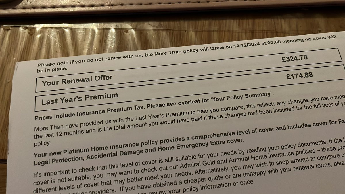 anneskitchen's tweet photo. I don’t think so @AdmiralUK nearly double last year’s premium!! https://t.co/HDHXREVV7j