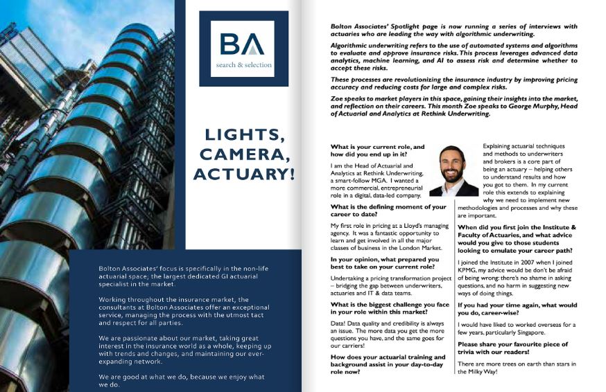 In our series for <a href="/actuarialpost/">Actuarial Post</a>, our Spotlight page is now focussing  on interviewing actuaries who are leading the way with algorithmic underwriting. This month Zoe Bolton interviews George Murphy, Rethink Underwriting
bit.ly/3Pice6x