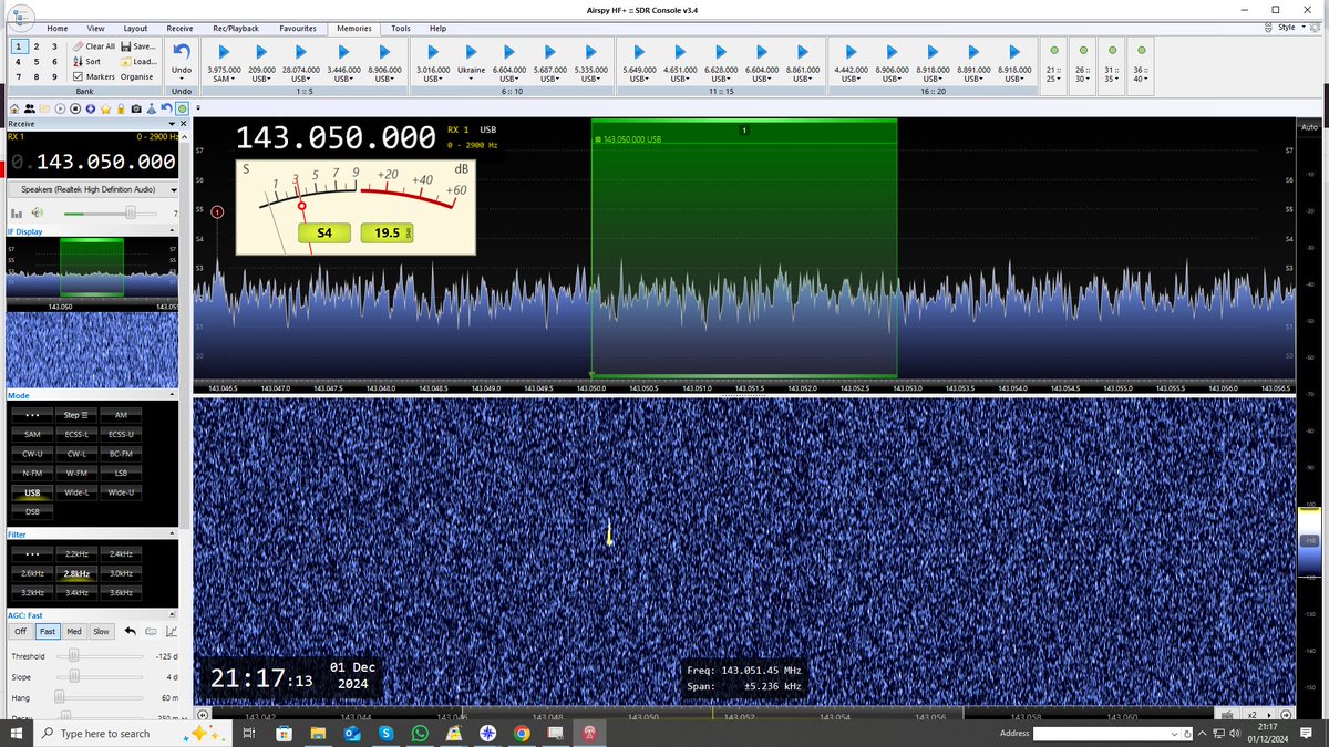 ianmccabe3's tweet photo. When 2M is dead I often leave the Airspy receiver on 143.050MHZ to monitor Graves Radar in France for Meteor Scatter reflections and A/C Scatter using my 8ele beam. https://t.co/NQPZbHHoIt