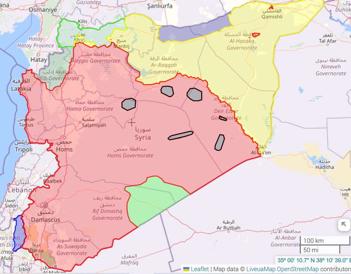 En los útimos días han habido cambios drásticos en el curso de la Guerra Civil Siria. Como casi no se ha mencionado en medios o redes sociales locales se me ocurrió hacer este hilo. Para empezar algo de contexto. Este era el mapa de Siria hasta hace una semana