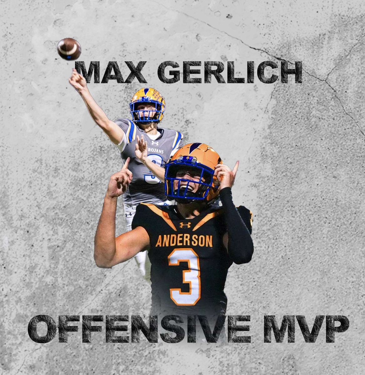 Max Gerlich (@max_gerlich) on Twitter photo Honored to receive 5A-D1 Region III District 12 Offensive MVP. Thank you to my teammates and coaches for a great season.
<a href="/TrojanAnderson/">Anderson Trojans Football</a> <a href="/d_hatcher80/">Coach Hatcher</a> <a href="/Zoumboukos65/">Peter Zoumboukos</a> Honored to receive 5A-D1 Region III District 12 Offensive MVP. Thank you to my teammates and coaches for a great season.
<a href="/TrojanAnderson/">Anderson Trojans Football</a> <a href="/d_hatcher80/">Coach Hatcher</a> <a href="/Zoumboukos65/">Peter Zoumboukos</a>