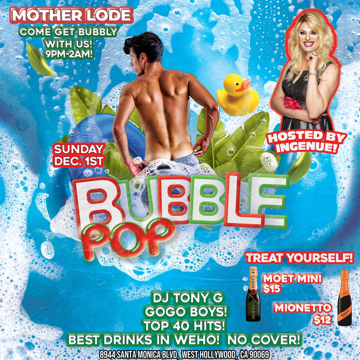 IngenueLA's tweet photo. Tonight, Sunday 12/1!! I’m hosting🫧🫧BUBBLE POP🫧🫧 at Mother Lode bar in WeHo 9pm!! https://t.co/xKz1ltEYek