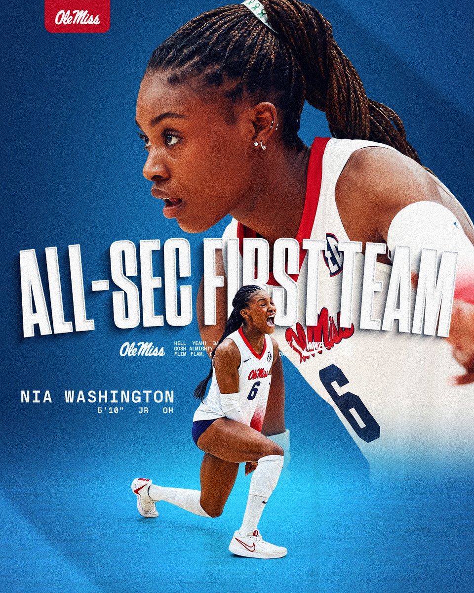 OleMissVB's tweet photo. No one more deserving ‼️ 

Congrats to Nia Washington on being selected to the All SEC First Team!

🔗 https://t.co/HbqpGNtImb https://t.co/XCV678zwZM