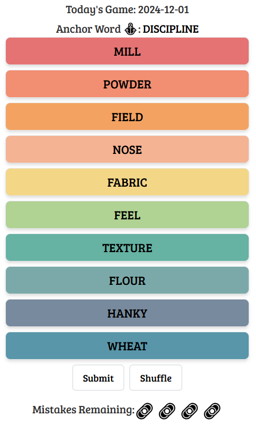 MyDailyGames's tweet image. Can you solve today’s Chain-Of-Thoughts puzzle? 🧠 The anchor word is DISCIPLINE! Play now and see if you can complete the chain: chain-of-thoughts.com. #ChainOfThoughts #DailyPuzzle