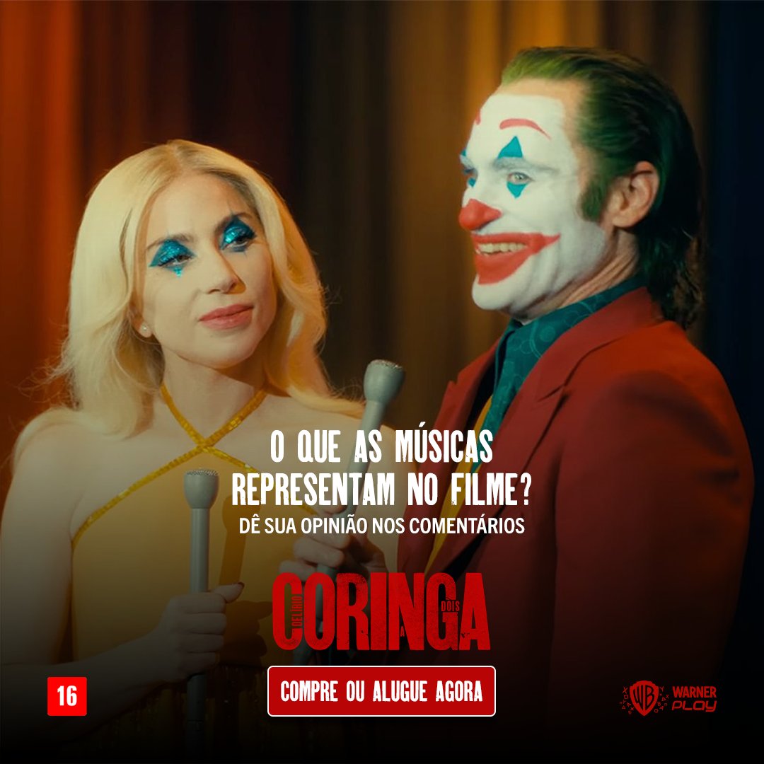 WarnerPlayBR's tweet photo. ⚠️ Alerta de Spoiler! Coringa: Delírio a Dois ⚠️
O que você acha que representam as músicas em Coringa: Delírio a Dois?
Coloca aí o que você acha nos comentários!
#WarnerPlay #Coringa2 https://t.co/YgcwvHYqG4