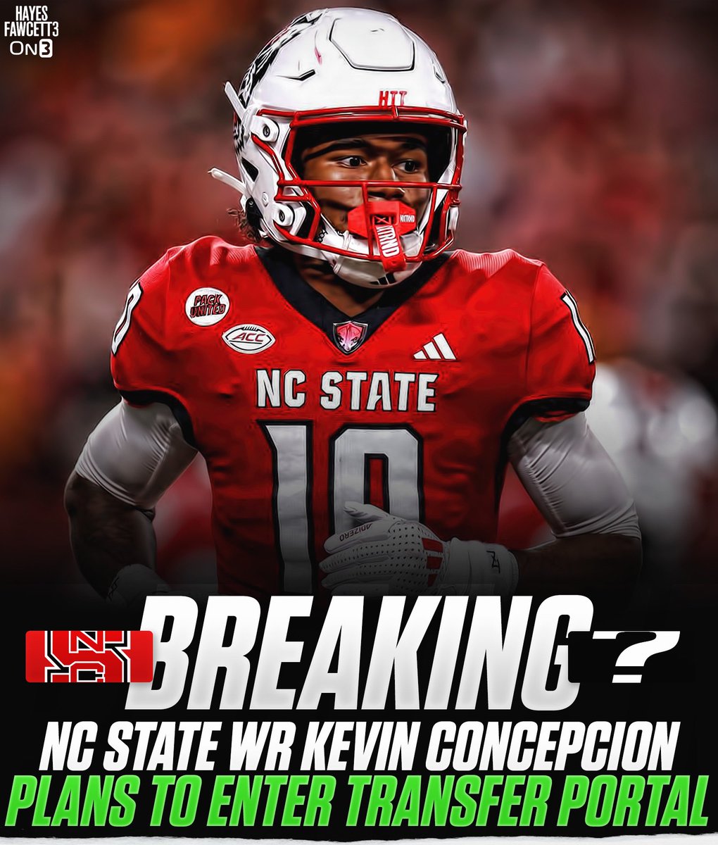Hayesfawcett3's tweet photo. BREAKING: NC State WR Kevin Concepcion plans to enter the Transfer Portal, he tells @on3

The 5’11 186 WR totaled 124 Receptions for 1,655 Yards &amp; 18 TDs in his 2 seasons with the Wolfpack

2023 ACC Rookie of the year &amp; Freshman All-American

https://t.co/MxS1bmrXue https://t.co/sHeUsQRs5C