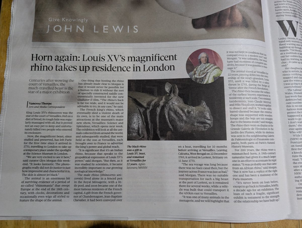 will__dave's tweet image. Great to see the @sciencemuseum PR team&apos;s hard work result in two stories in The Observer today, celebrating a very old Rhinoceros in our Versailles exhibition and the &apos;barcoded wonderland&apos; that is the Hawking Building at @SIPwiltshire