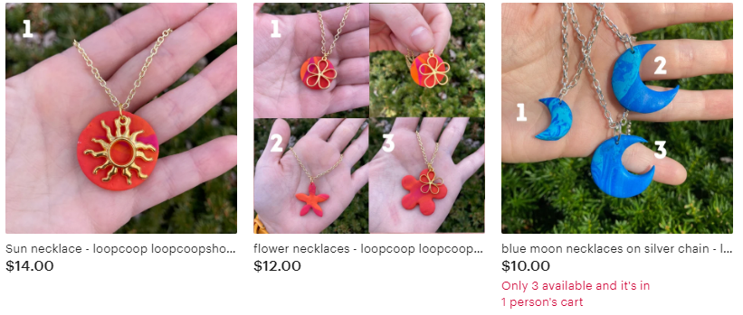 handmade necklaces
one of a kind and low stock