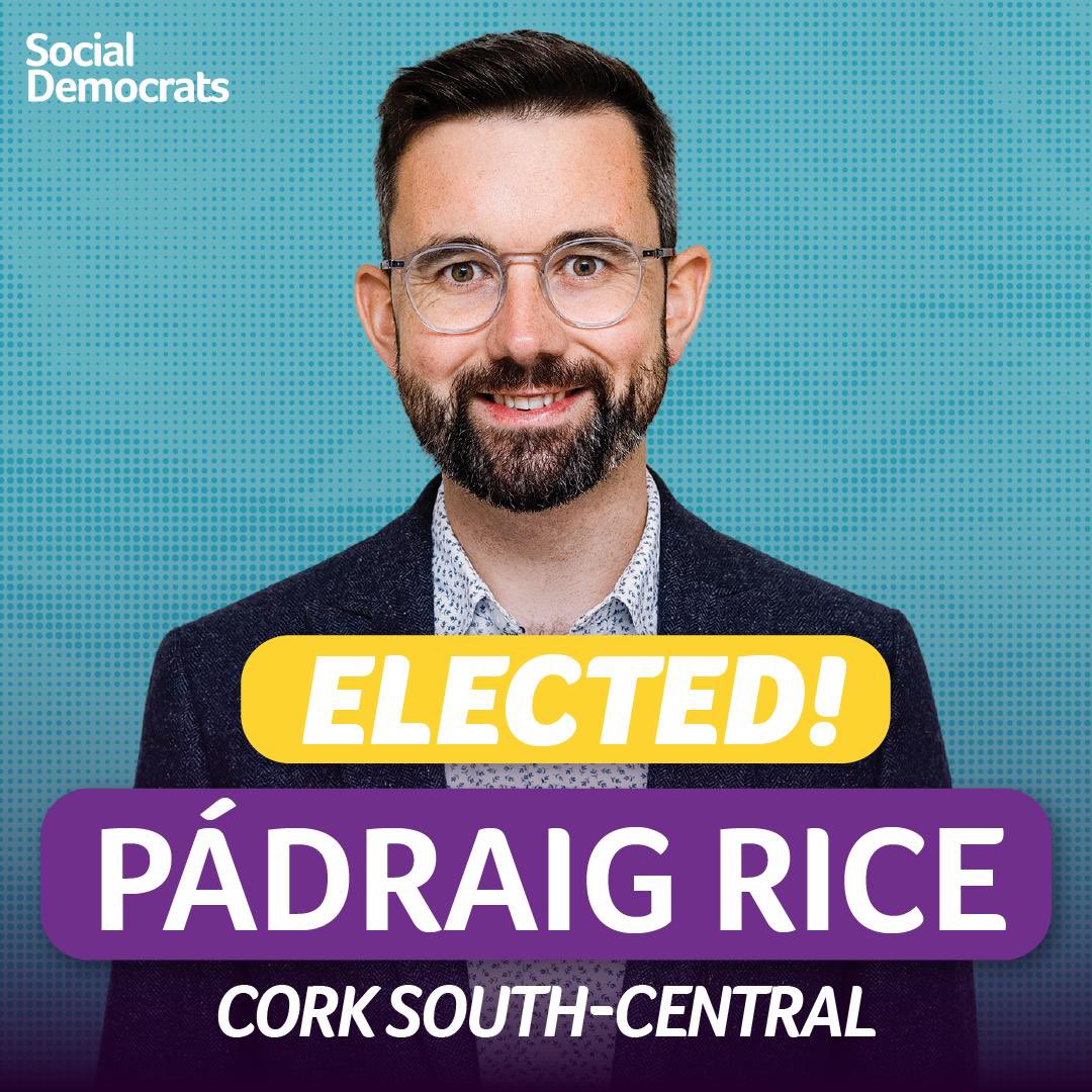 Social Democrats (@socdems) on Twitter photo Another Cork Soc Dems TD was just elected 🙌
<a href="/PadraigRice/">Pádraig Rice TD</a> has won a seat in Cork South Central 🥳 Another Cork Soc Dems TD was just elected 🙌
<a href="/PadraigRice/">Pádraig Rice TD</a> has won a seat in Cork South Central 🥳