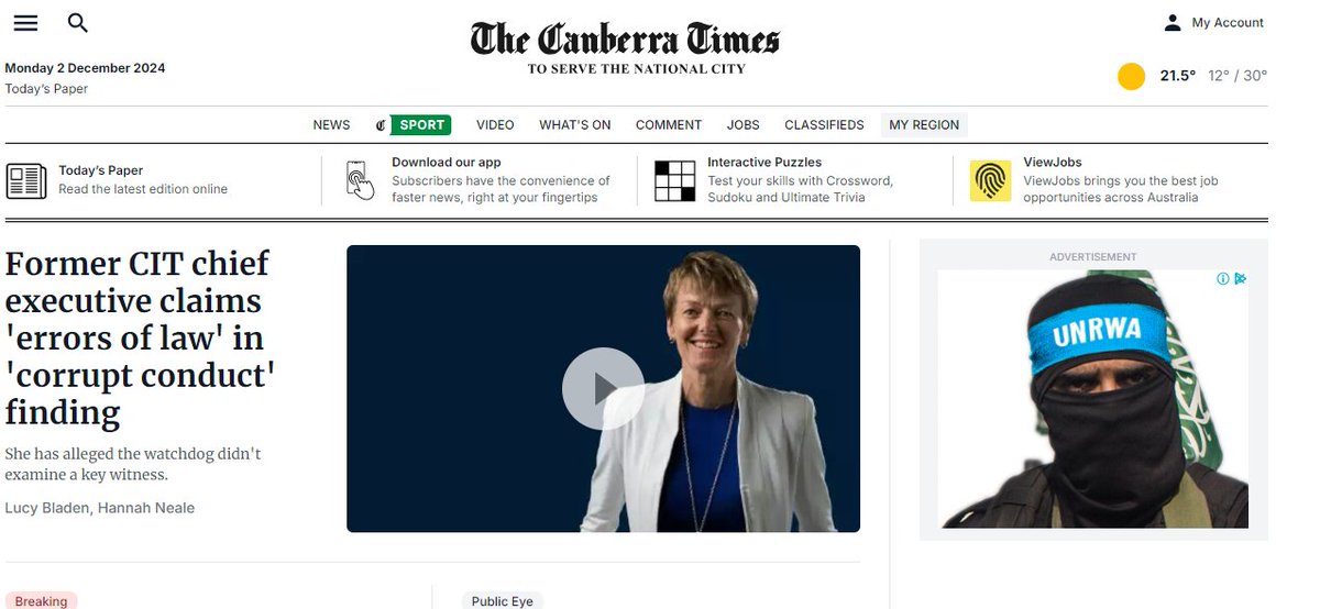 .<a href="/canberratimes/">Canberra Times</a> care to explain why this racist, pro-genocide ad adorns your homepage? <a href="/jpmoloney/">John-Paul Moloney</a>