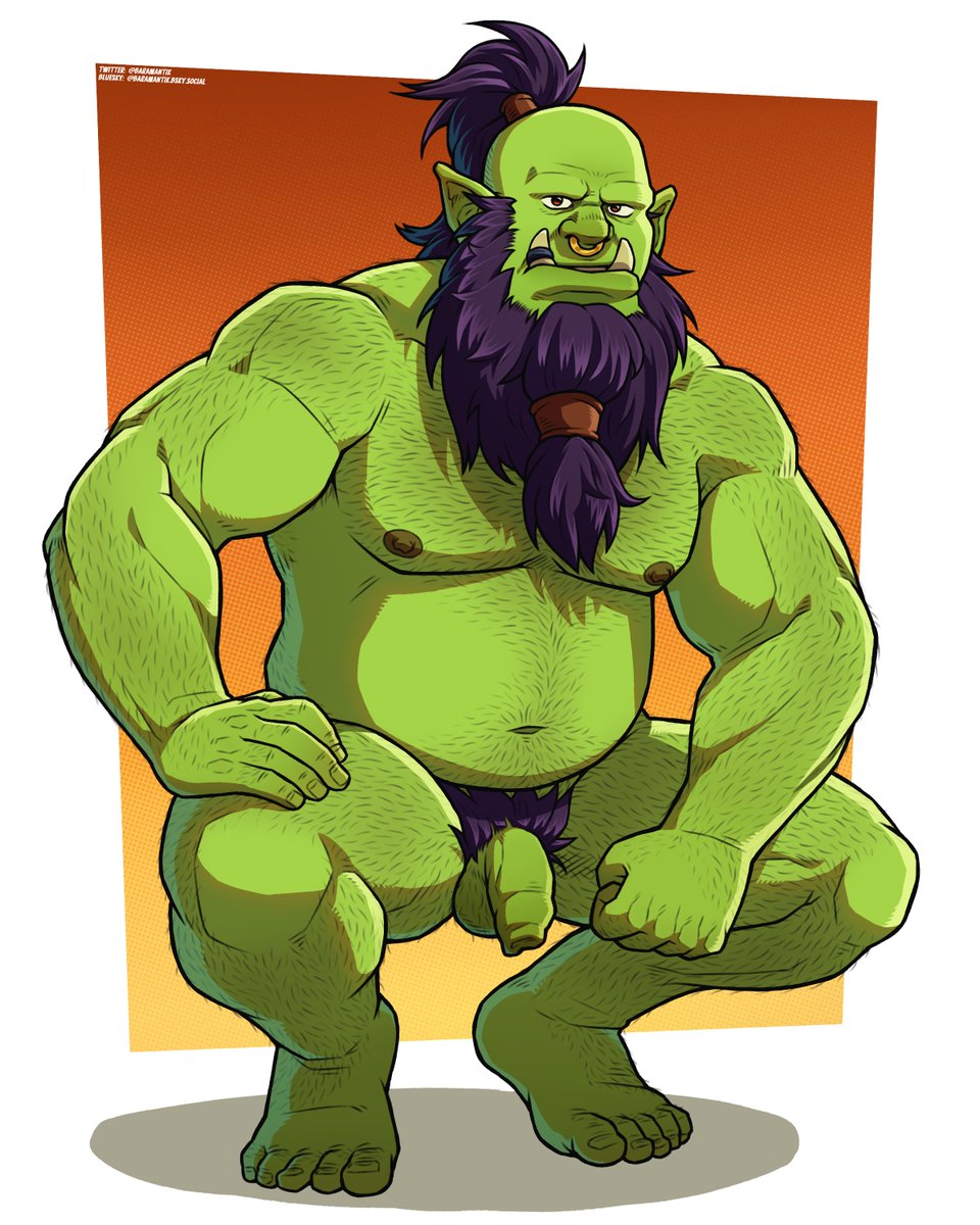 Commission for bigfootgolem on Bluesky of his OC, Hornfang! 

Great OC and great person to work with ❤️

#bara #bear #gay #daddy #art #nsfw #orc