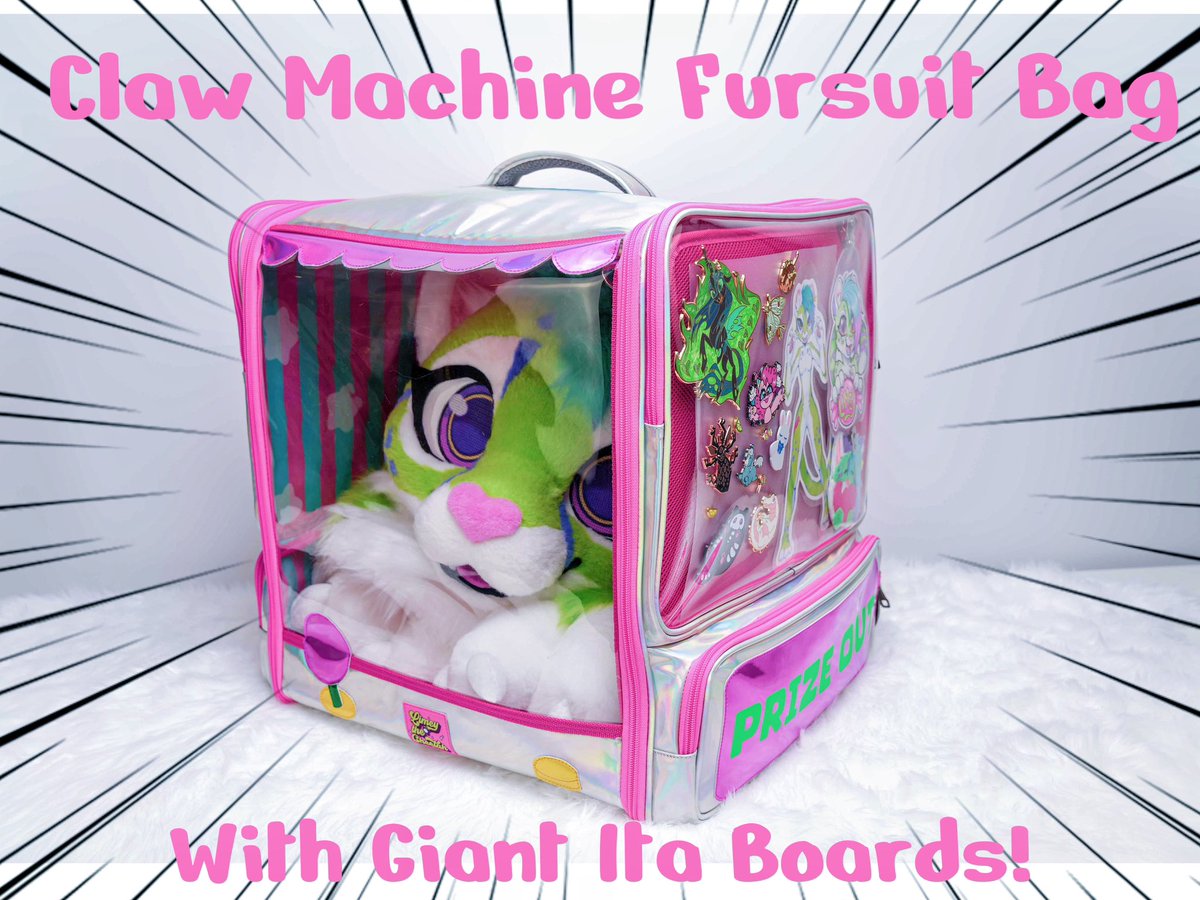 Something I’ve been working on since the last MFF is finally ready to be released into the wild——

⭐Introducing: The Claw Machine Fursuit Bag! 🩷

Preorders are open rn on 
limeythecheetah.com/products/claw-…
And Etsy: etsy.com/listing/183546…
🎉Thanks everyone for the support!