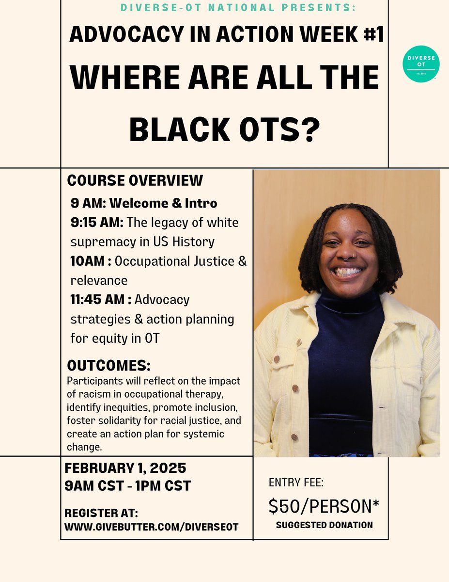 DiverseOT_2016's tweet photo. 🚨Use code “ACCESS4ALL” for free registration to Advocacy in ActionWeek #1, "Where Are All the Black OTs?: A Brief History of White Supremacy in the United States."  🚨⁠ REGISTER HERE: https://t.co/lzRd0AgWer https://t.co/DfdG3TWlCh
