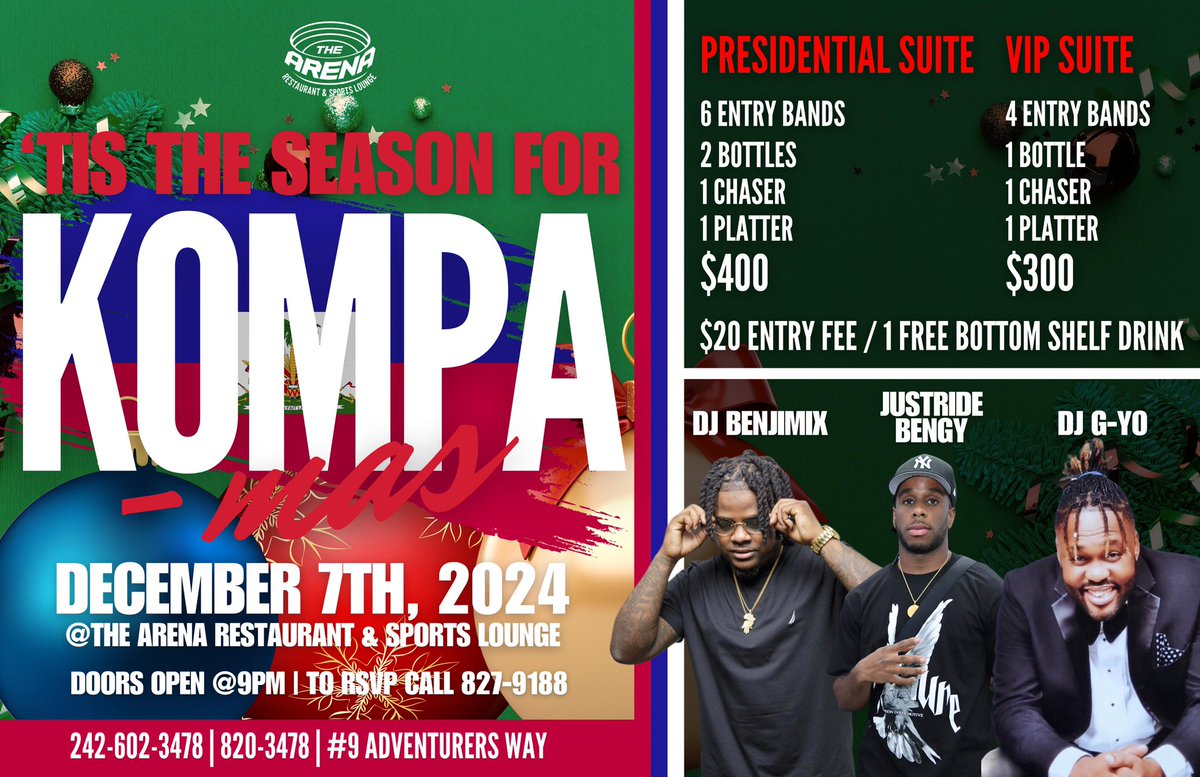 Kompa X-mas
This Saturday December 7th 2024
The Arena <a href="/JustrideBengy/">JustrideBengy</a>