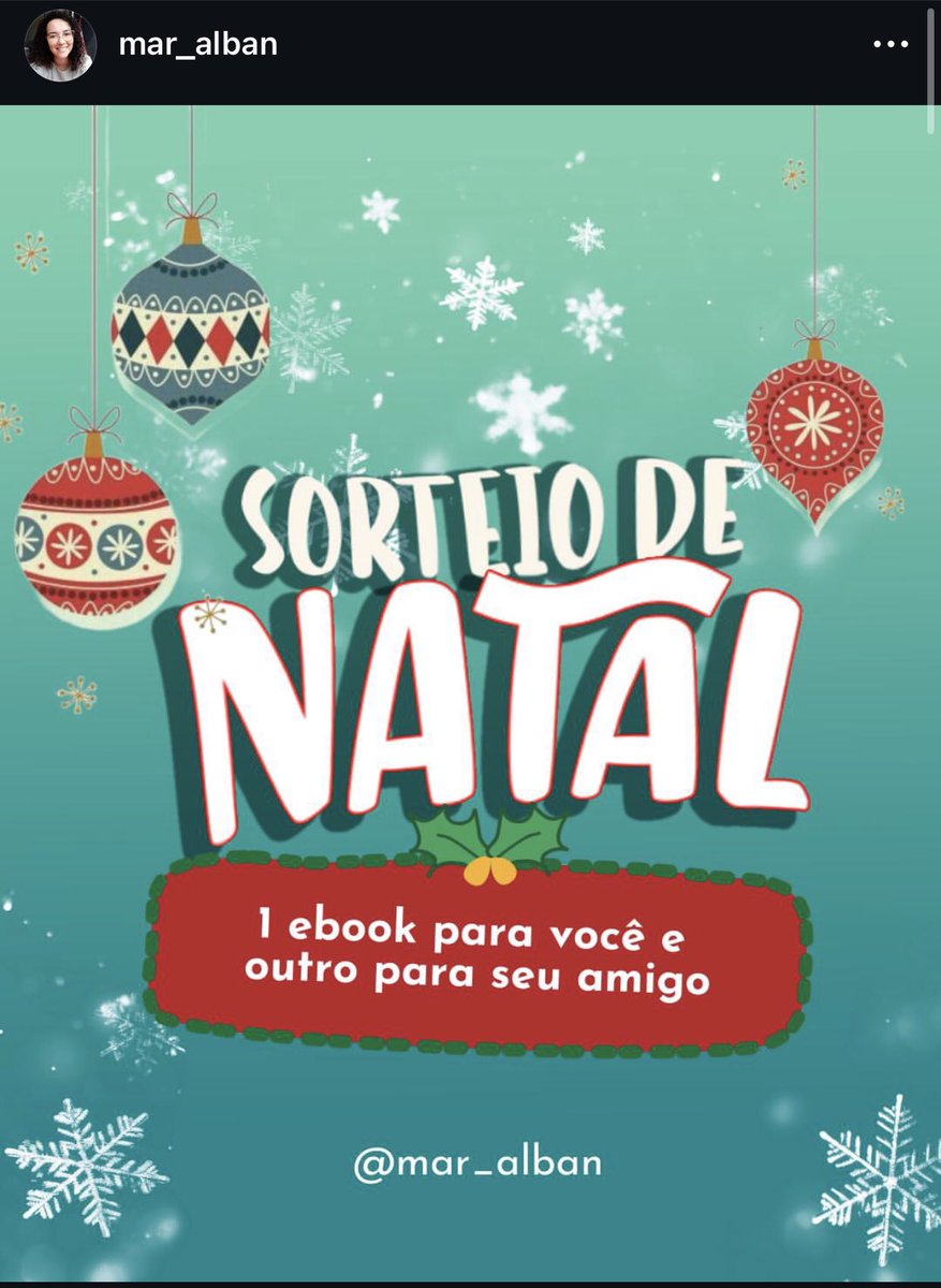 E tá rolando sorteio de ebook lá no meu perfil do IG! Um livro pra vc e pra um amigo!
Corre lá 🗣

Instagram.com/mar_alban