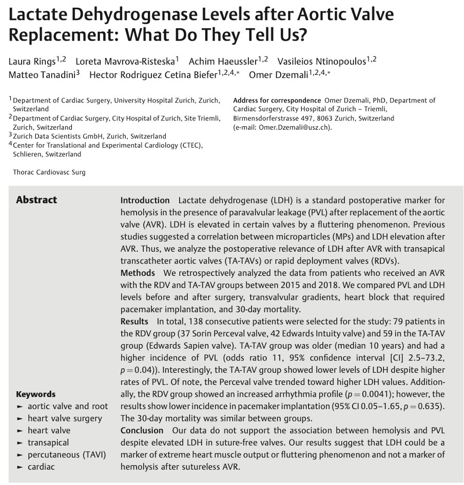 📈 LDH is often linked to hemolysis in PVL, but this current study challenges this statement!

👉 TA-TAV valves: ⬆️ PVL yet ⬇️ LDH
👉 RDV valves: ⬆️ LDH, arrhythmias, but ⬇️ pacemaker need
💡 LDH may indicate valve flutter, not hemolysis.

See more: thieme-connect.de/products/ejour…