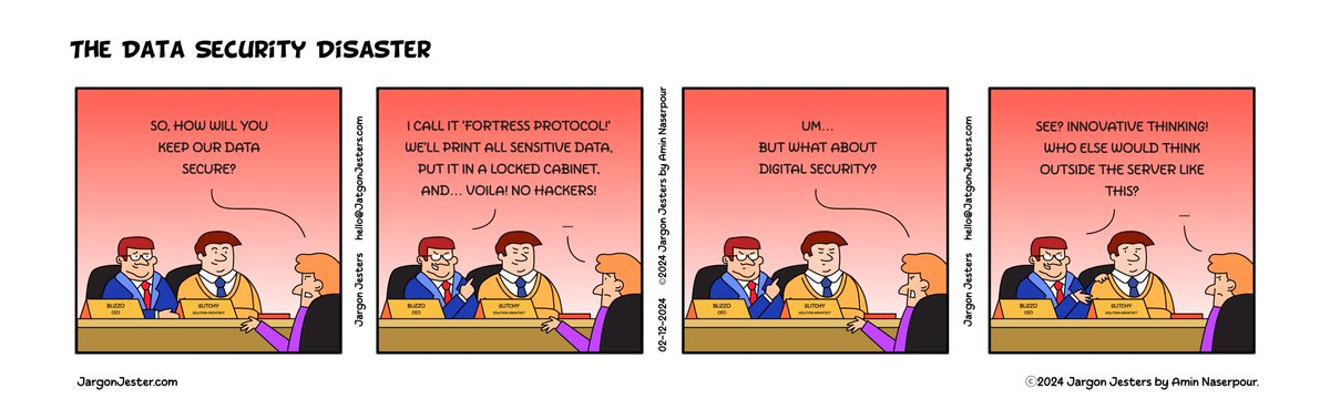 jargonjesters's tweet photo. When your “cutting-edge” data security strategy involves a locked file cabinet… Let’s just say, not everyone’s thrilled! 😬🔒 

thinking outside of server 😜😂

#jargonjesters #dataprotection #workplacememe #workplacejokes  #securitystrategy #cybersecurity https://t.co/otVzDjkqbu