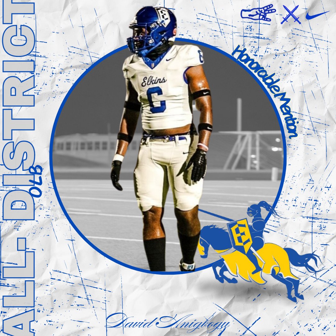 Fort Bend Elkins Football (@elkinsfootball) on Twitter photo Congratulations:
David Anigbogu - <a href="/Free6IxDavid/">David “DA” Anigbogu🥷</a>
#6 - SR. LB
Honorable Mention Outside Linebacker Congratulations:
David Anigbogu - <a href="/Free6IxDavid/">David “DA” Anigbogu🥷</a>
#6 - SR. LB
Honorable Mention Outside Linebacker
