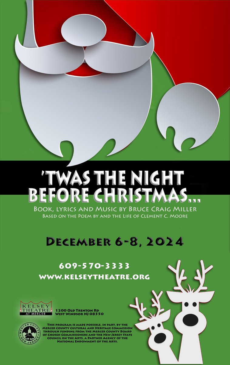 MCCCKelsey's tweet image. Coming up next on the Kelsey Theatre at Mercer stage:

 ‘TWAS THE NIGHT BEFORE CHRISTMAS… | Presented by The Kelsey Players

Fri. Dec. 6, 2024 at 7pm
Sat. Dec. 7 at 1pm &amp;amp; 4pm
Sun. Dec. 8 at 1pm &amp;amp; 4pm

*For All Ages
kelseytheatre.org for ticket links and more information!