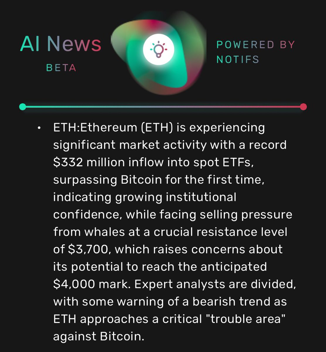 Notifs_app's tweet photo. Wondering why #Ethereum is up? 🚀 Read below ⬇️
Get daily news briefing on all your favorite token from @Notifs_app📲
DL #Notifs App for free ⬇️
Playstore: https://t.co/nap8JSQHtS
Appstore: https://t.co/BQRXmMkj3O
#digitalassets #ethereum #solana #bitcoin #web3 #doge #cryptocurrency