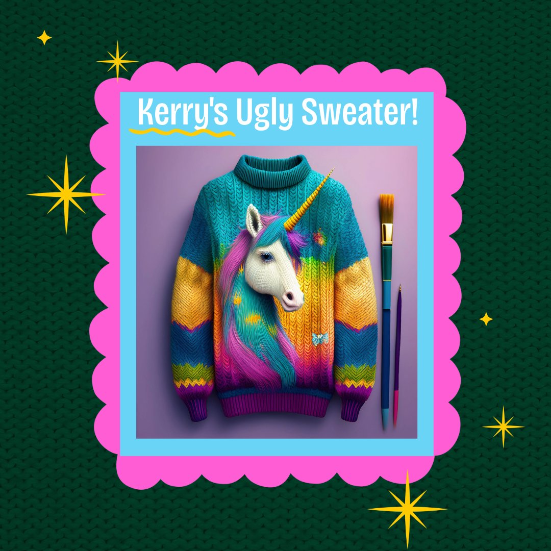 Sharing my "Ugly" sweater made in @adobeexpress. Personally, I would wear this daily.  
I am learning a lot about how to get my prompt to match what I am looking for. 
Join in the fun with @adobe #12daysofcreativity #adobeeducreative