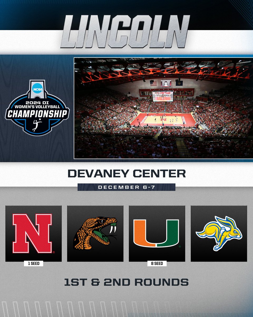 NCAA Women's Volleyball (@ncaavolleyball) on Twitter photo ๐๐ฌ๐ญ & ๐๐ง๐ ๐๐จ๐ฎ๐ง๐๐ฌ
๐ Lincoln, NE
๐
Dec. 6-7
(8) <a href="/CanesVB/">Miami Hurricanes Volleyball</a>
๐
GoJacksVB
<a href="/FAMU_VB/">Florida A&M Volleyball ๐</a>
๐
(1) <a href="/HuskerVB/">Nebraska Volleyball</a>
#NCAAWVB ๐๐ฌ๐ญ & ๐๐ง๐ ๐๐จ๐ฎ๐ง๐๐ฌ
๐ Lincoln, NE
๐
Dec. 6-7
(8) <a href="/CanesVB/">Miami Hurricanes Volleyball</a>
๐
GoJacksVB
<a href="/FAMU_VB/">Florida A&M Volleyball ๐</a>
๐
(1) <a href="/HuskerVB/">Nebraska Volleyball</a>
#NCAAWVB