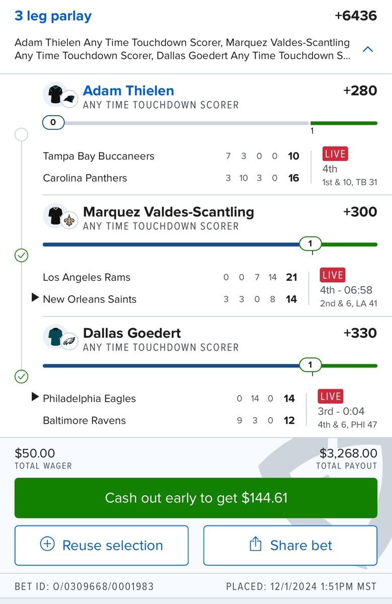 BJ_Noc's tweet photo. Hey @FanDuel and @NFLOfficiating this should be a winning parlay! Adam Thielen scored!!#robbed https://t.co/gF6POcEGNE