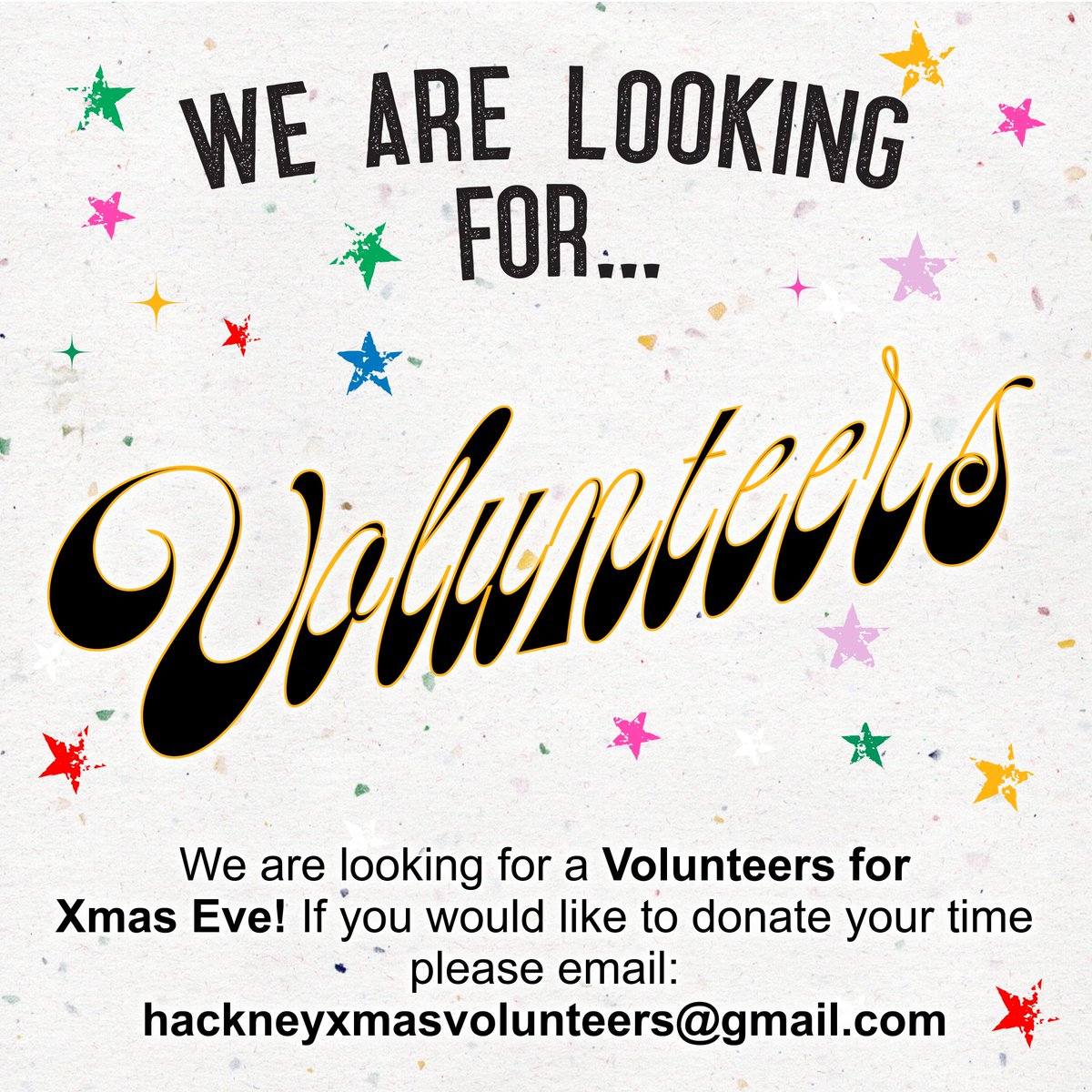 Thank you to all the eager Elves that have offered to volunteer in preparation for this years Xmas Dinner. We have thankfully reached capacity for volunteers needed on Xmas Day! However, we are still looking for Volunteers to help out on Xmas Eve! hackneyxmasvolunteers@gmail.com