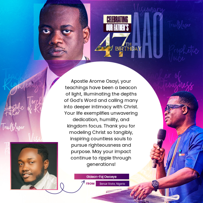 GideonFaj's tweet photo. Apostle Arome Osayi, your teachings have been a beacon of light, illuminating the depths of God’s Word and calling many into deeper intimacy with Christ. 
#ApostleAromeOsayi #AAOday #rcnglobal https://t.co/acVfP1r6UI