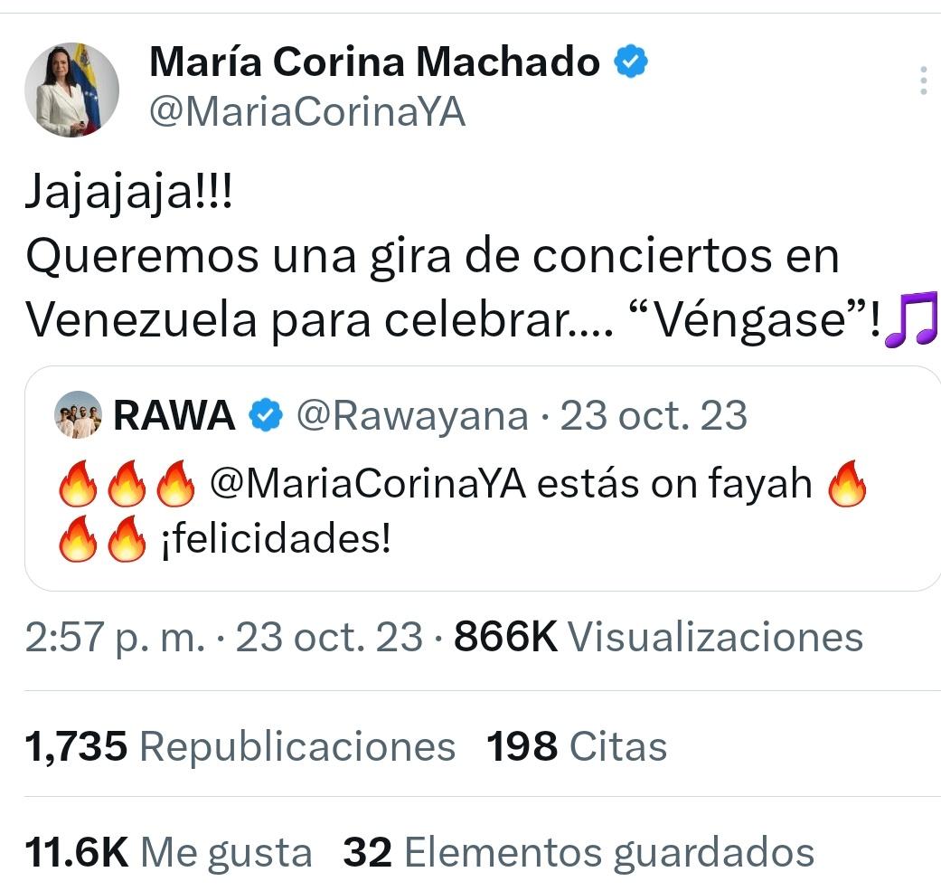 Es un pase de factura a Rawayana eso es todo, no es la canción, es el apoyo que dieron a María Corina Machado en la campaña, y ya sabía que en algún momento lo iban a sacar