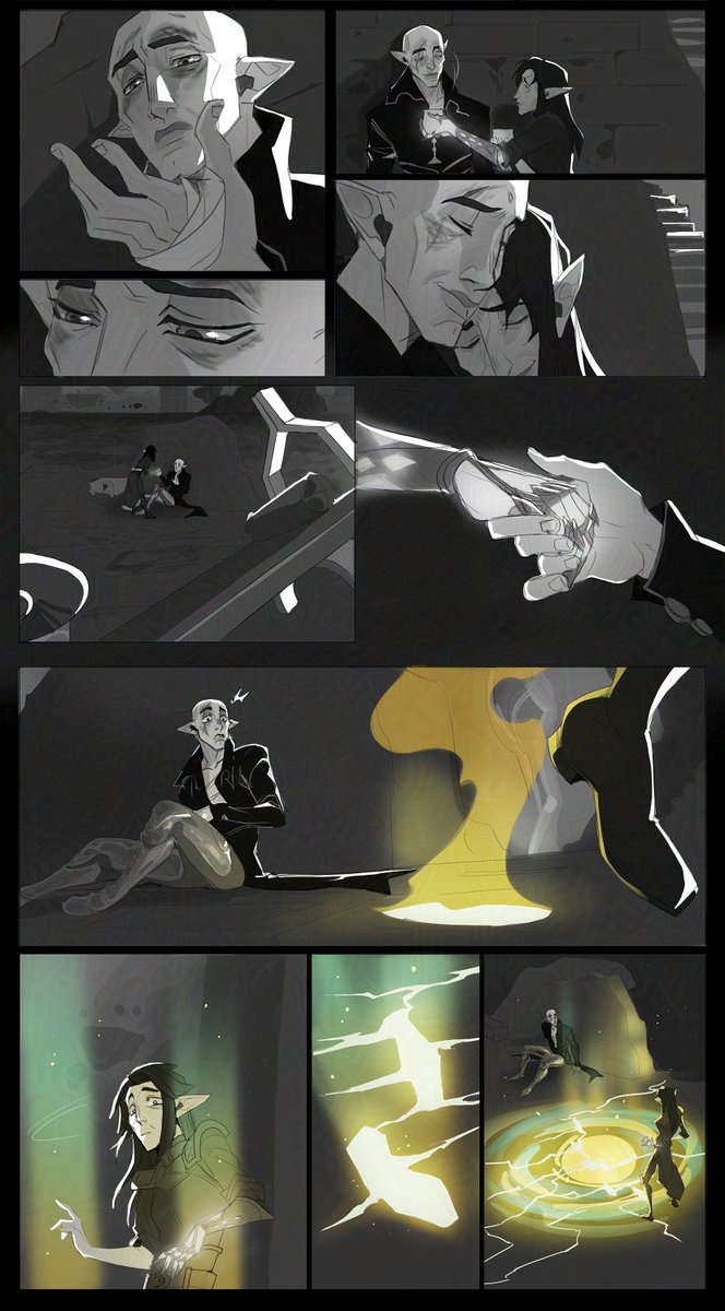 #veilguardspoilers 
.
.
.
.
.
.
.
.
.
.
.
.
2/4? something something solavellan making the black city golden again, i ran out of vacation so idk if i'll get to fully finish this but at least i did A Background