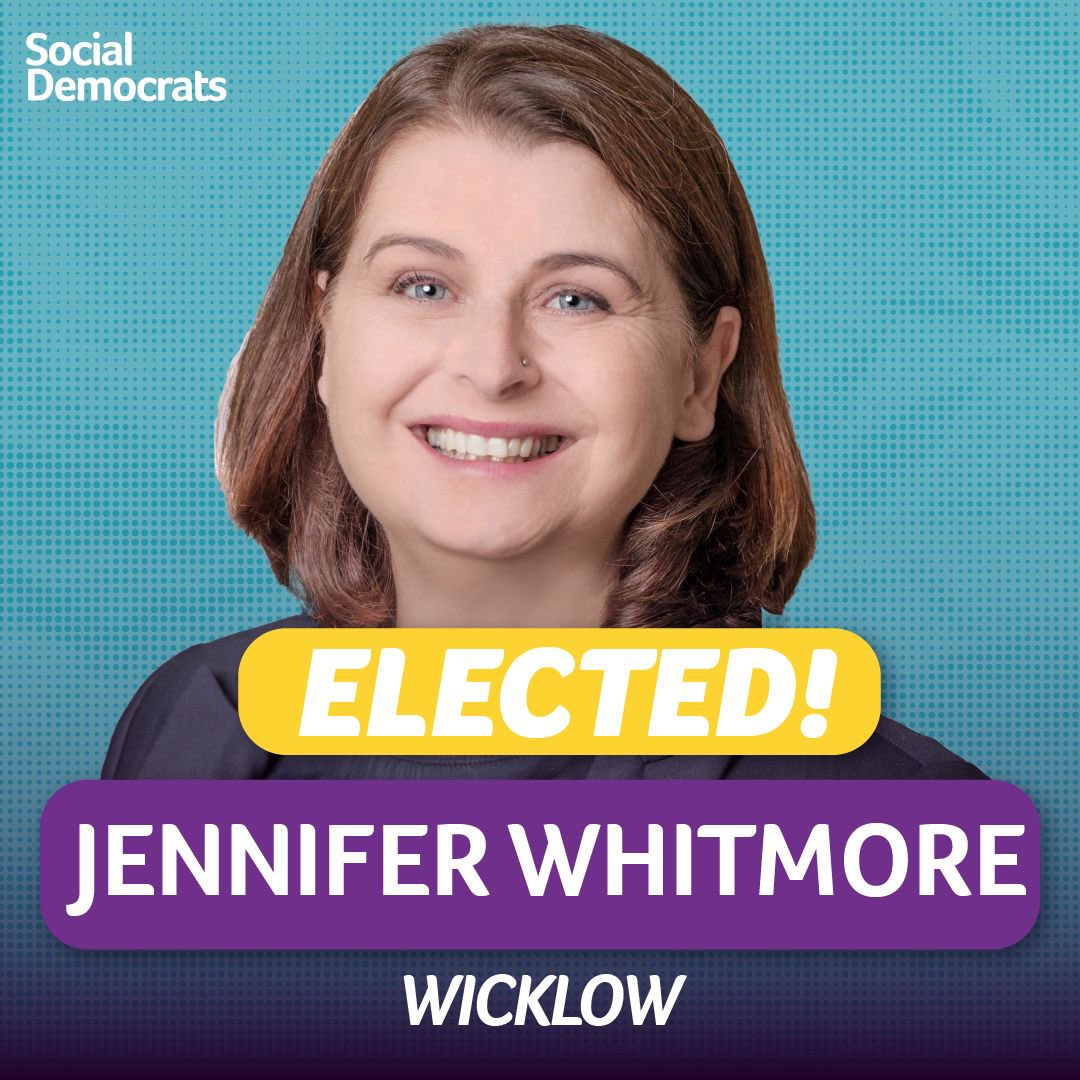 A fantastic result in Wicklow, where <a href="/WhitmoreJen/">Jennifer Whitmore TD</a> has been re-elected 🥳