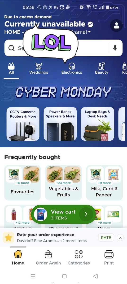 layapshah2608's tweet image. 5.38 am service unavailable due to high demand.. atleast update an error which is believable @letsblinkit @deepigoyal @zomato #quickcom