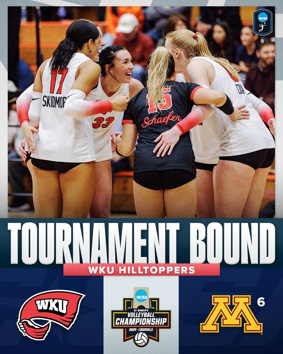 🏐 NCAA Tournament Bound 🏐

<a href="/WKUVolleyball/">WKU Volleyball</a> will take on No. 6 Minnesota in the first round on Thursday, Dec. 5 at 3:30 p.m. CT! 

#NoLimitsOnUs