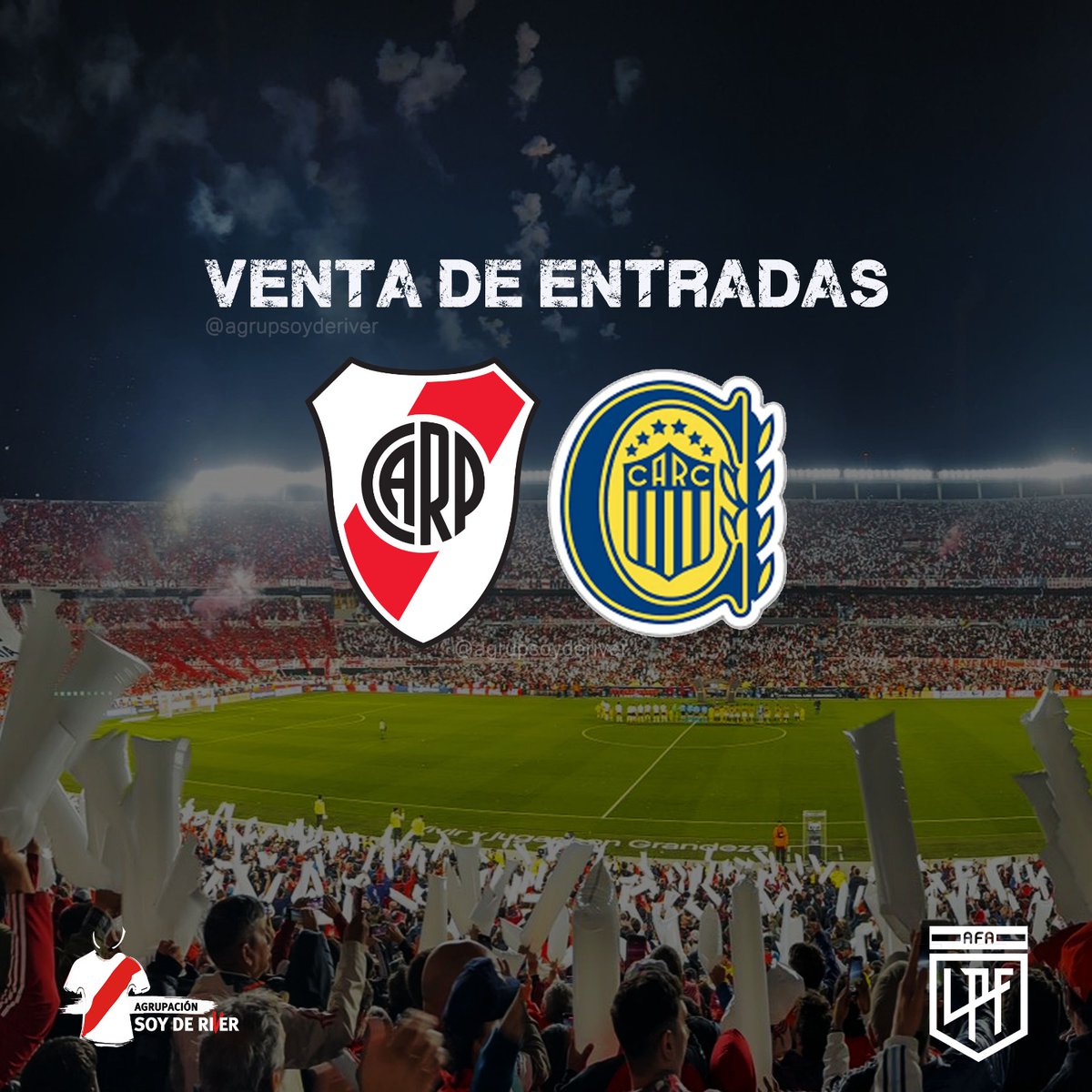 📢 𝗩𝗘𝗡𝗧𝗔 𝗗𝗘 𝗘𝗡𝗧𝗥𝗔𝗗𝗔𝗦 🎫
🆚️ Rosario Central en el Mâs Monumental.
•
𝗦𝗼𝗰𝗶𝗼𝘀 𝘀𝗶𝗻 𝗧𝗟𝗠
📅 Lunes 2/12 10 Hs.
•
𝗦𝗼𝗺𝗼𝘀 𝗥𝗶𝘃𝗲𝗿
📅 Lunes 2/12 17 Hs.
•
𝗡𝗼 𝗦𝗼𝗰𝗶𝗼𝘀
👉🏻 Martes 3/12 a las 10 Hs. (En casa de haber remanente)