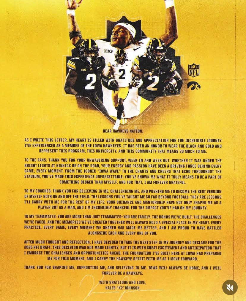 Kaleb Johnson has declared for the 2025 NFL Draft.