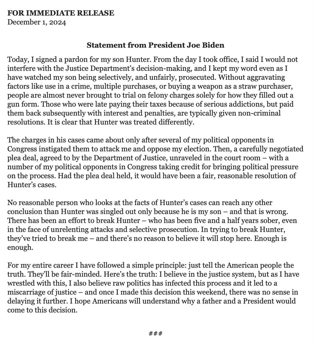 townhallcom's tweet image. President Joe Biden pardons Hunter Biden