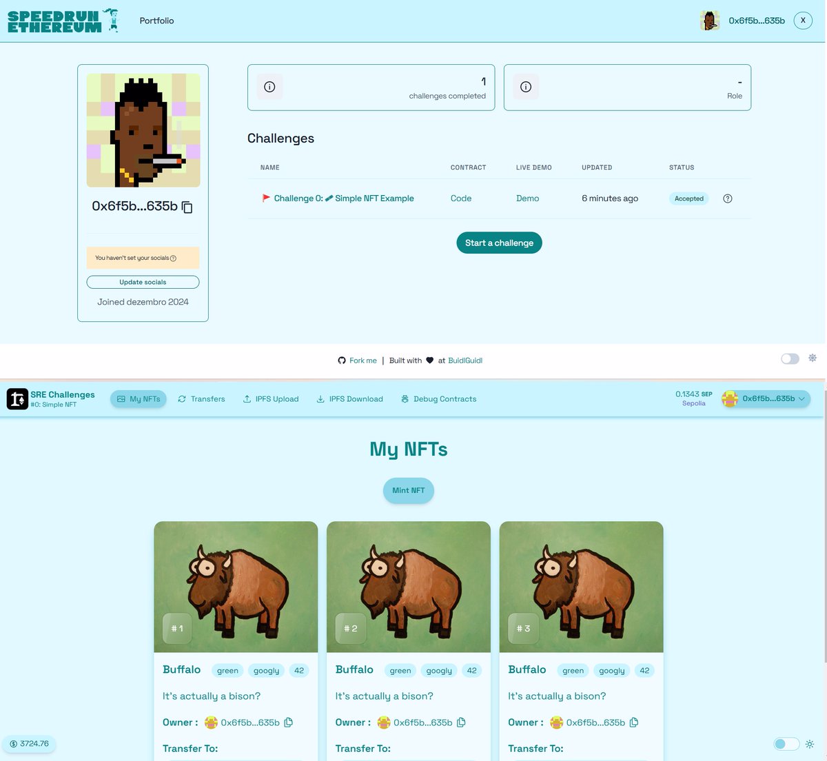 GadelhaWeb3's tweet image. Mission accomplished! I just completed #SpeedRunEthereum Challenge #0: Simple NFT Example.  One step closer to mastering Web3! 
It was great to learn more about the basics of smart contract programming!

#Blockchain #NFTs #Solidity #Ethereum #Development #ScaffoldETH2