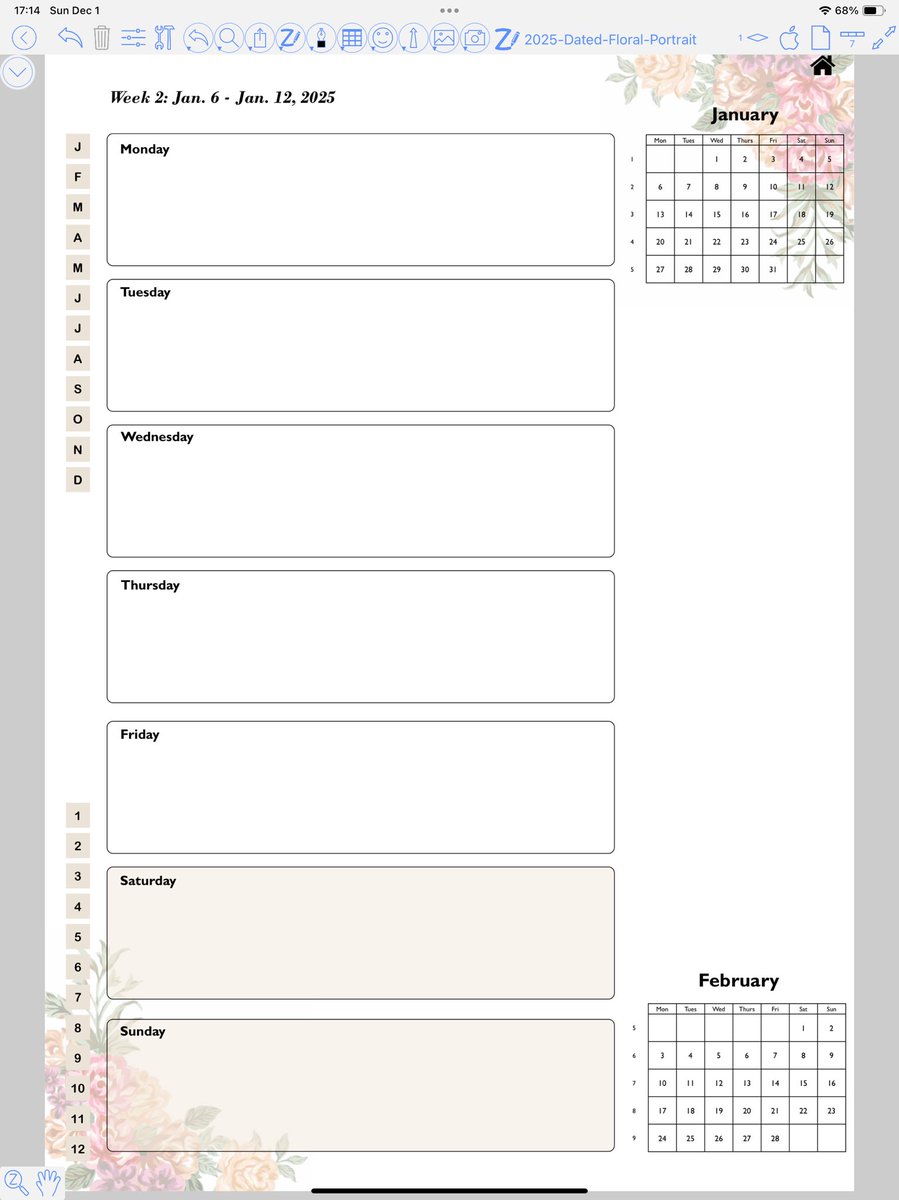 RovingDesigns's tweet image. Currently in testing stage. Portrait layout, 2025 monthly/weekly/daily planner. Simple, with a little floral design. Launching this week.
#goodnotes #zoomnotes #digitalplanners #rovingdesigner