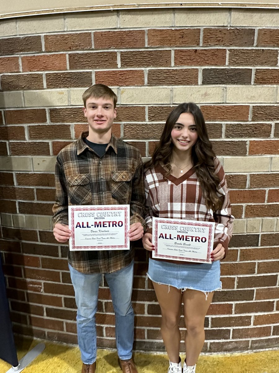 Congratulations Vance and Brooke! 1st Team All-Metro. Thanks to ⁦<a href="/gkcccca/">Greater Kansas City Cross Country Coaches Assoc.</a>⁩ for putting on the event.